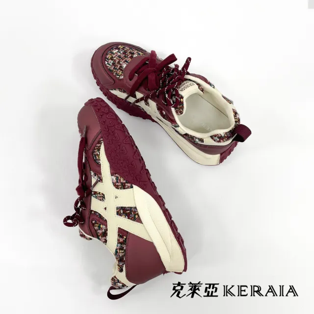 【KERAIA 克萊亞】魅力價-香醇酒紅拼接花紗休閒鞋