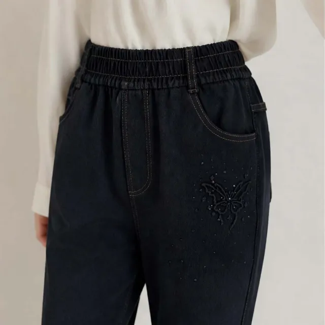 【ONEY 歐妮】現貨 蝴蝶刺繡休閒直筒褲(女裝/長褲/寬褲/休閒褲/日系/通勤)