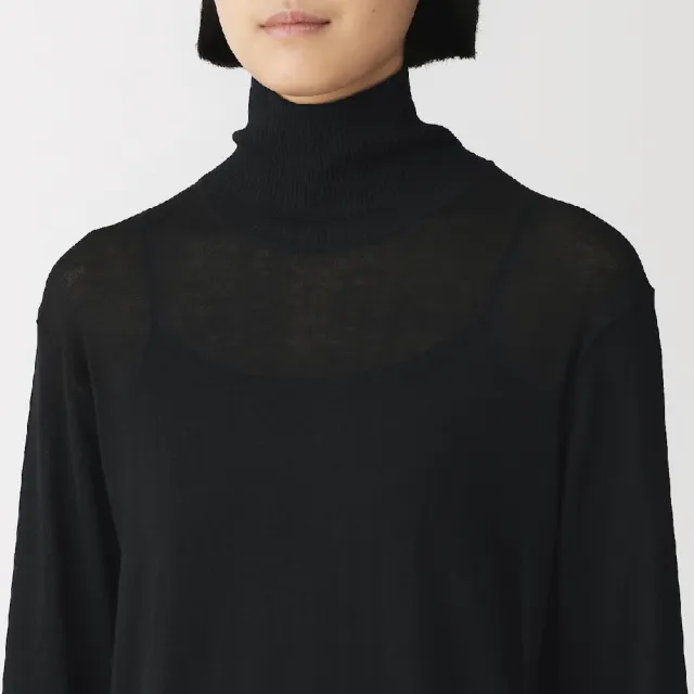 【MUJI 無印良品】女大豆纖維透膚半高領針織衫(灰白/黑色/象牙白)