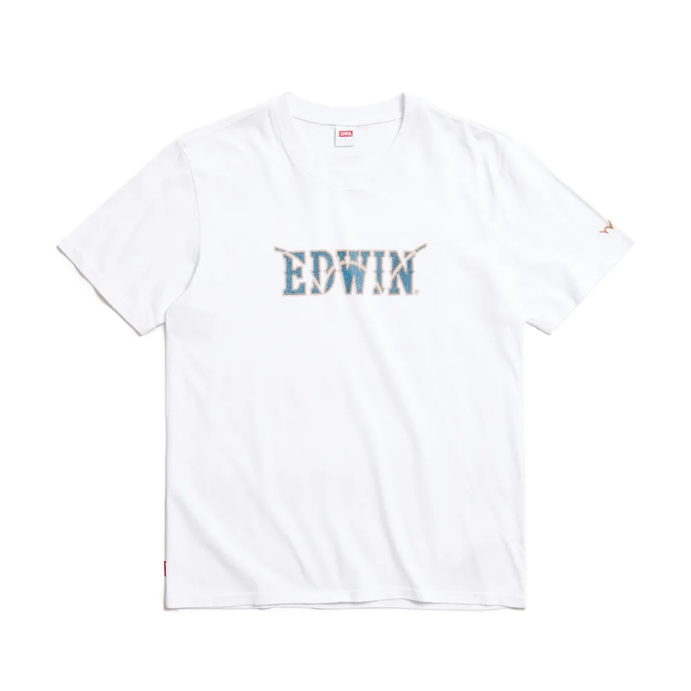 【EDWIN】男裝 牛仔布LOGO短袖T恤(白色)
