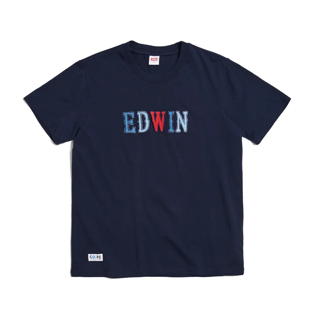 【EDWIN】男裝 再生系列 CORE 英文字母印花短袖T恤(丈青色)