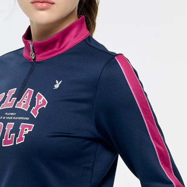 【PLAYBOY GOLF】女款蓄熱保暖高爾夫長袖立領上衣-深藍(吸濕排汗/高爾夫球衫/KA25221-58)