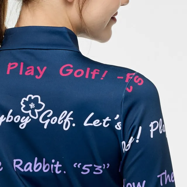 【PLAYBOY GOLF】女款蓄熱保暖高爾夫長袖立領上衣-深藍(吸濕排汗/高爾夫球衫/KA25227-58)