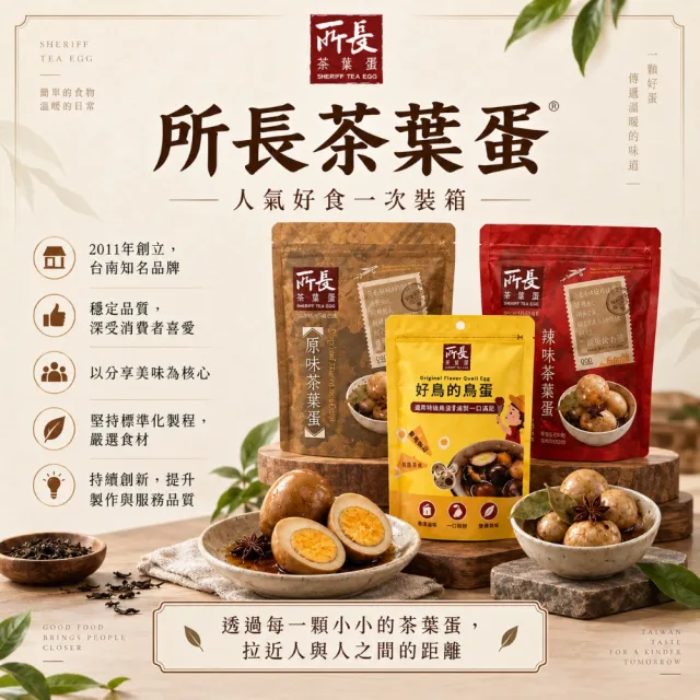 【所長茶葉蛋】人氣分享箱｜精選6款/箱 (常溫即食 健身 高蛋白 點心 露營 團購 伴手禮 熟食 茶葉蛋)
