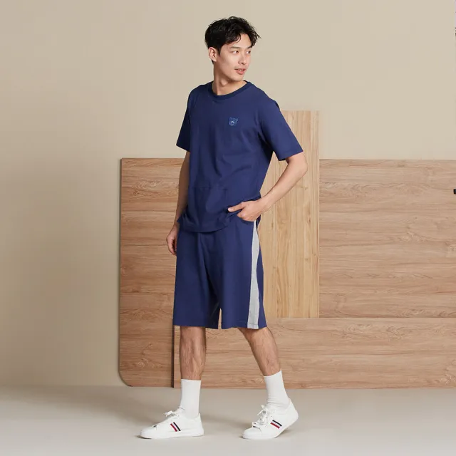 【YVONNE 以旺傢飾】男裝 | 伯恩熊拼接短袖上衣-星夜藍