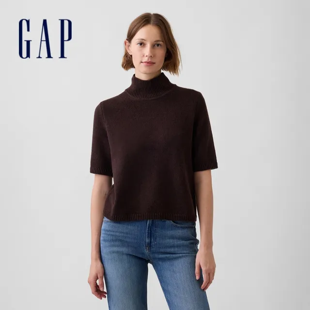【GAP】CashSoft半高領五分袖毛衣-大地棕(912519)