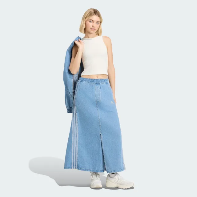 【adidas 愛迪達】長裙 女 運動裙 丹寧 亞規 ST DNM WSH SK 水洗藍 KV0622