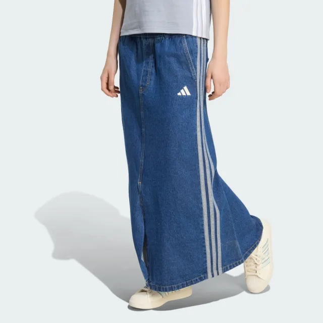 【adidas 愛迪達】長裙 女 運動裙 丹寧 亞規 ST DNM WSH SK 深藍 KV0621