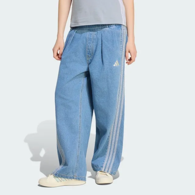 【adidas 愛迪達】長褲 女 休閒褲 丹寧 寬鬆版型 亞規 ST DNM WSH PT 水洗藍 KV0619