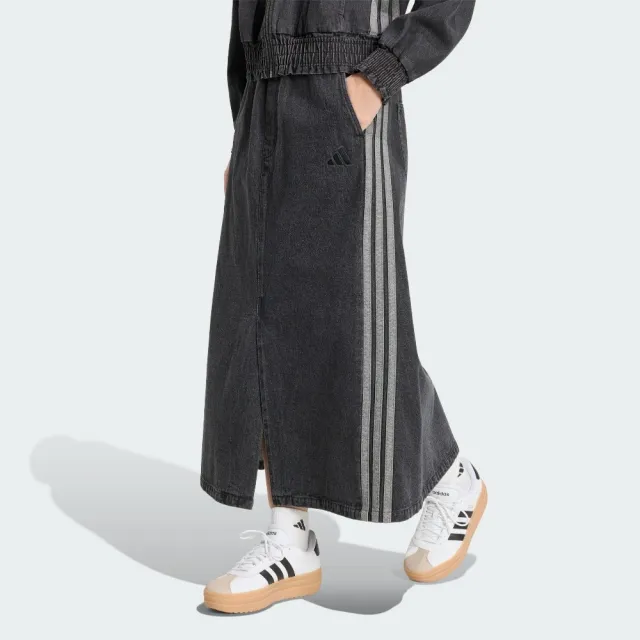 【adidas 愛迪達】長裙 女 運動裙 丹寧 亞規 ST DNM WSH SK 水洗黑 KV0623