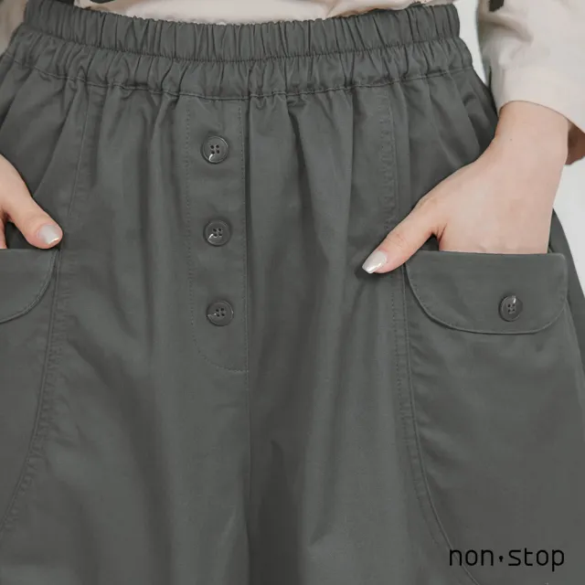 【non-stop】工裝釦飾口袋寬版七分褲-2色