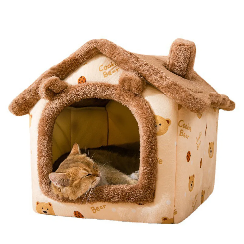 【萌貝貝】可愛立體小屋造型寵物窩L款44x36x39cm 封閉式(貓窩 狗窩 貓床 貓咪別墅 可拆洗 保暖)