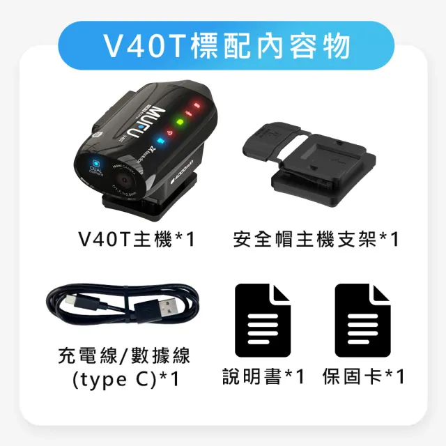 【MUFU】V40T 2K 雙鏡頭機車行車紀錄器-頭頂款｜8H長續航一扣即錄｜登山 單車 Vlog 戶外攝影 (贈64GB卡)