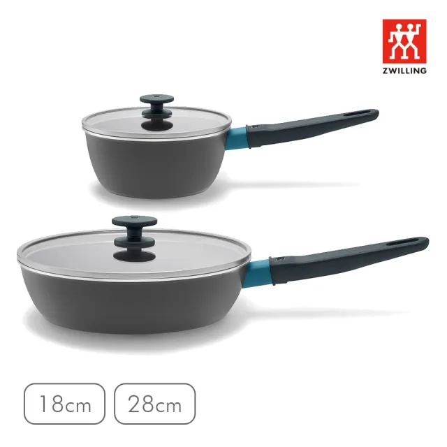 【ZWILLING 德國雙人】NOW PLUS CERAMIC 鈦陶瓷不沾鍋雙鍋組18+28cm(德國雙人牌集團官方直營)