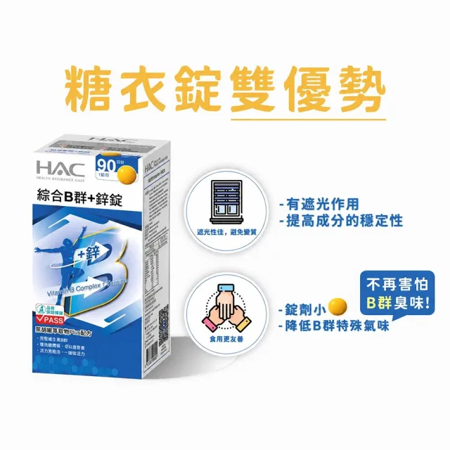 【永信HAC】綜合維他命B群+鋅錠90粒(糖衣錠 / 牛磺酸 /增強體力)