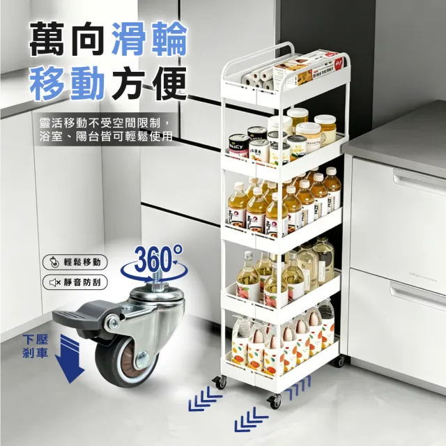 【ONE HOUSE】小巴登鐵製五層夾縫收納推車｜可調式25寬-2入 (收納架/置物架/桌板推車/收納籃/手推車)