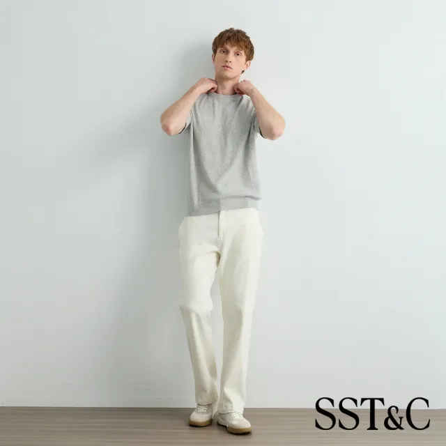 【SST&C】男裝_淺霧灰撞色袖口短袖針織衫81126917008(限時85折)