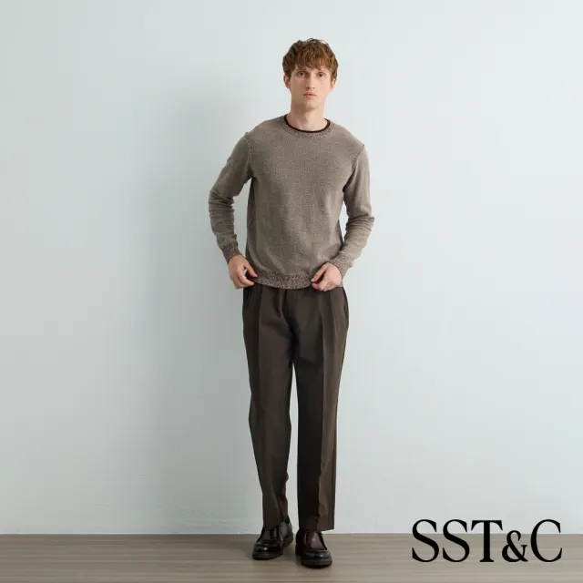 【SST&C】男裝_深咖色雙層撞色圓領針織上衣81126917013(限時85折)