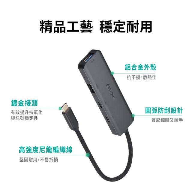 【PX 大通】10G 四合一 Hub Type c 擴充 USB-A / USB-C 10Gbps 高速擴充集線器 筆電手機iPhone (ECX-22)