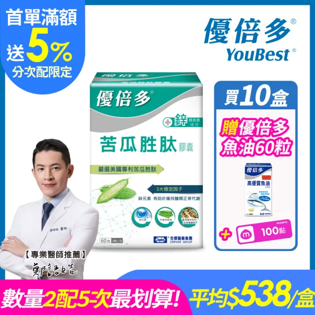 (分次配)【杏輝醫藥】優倍多YouBest 苦瓜胜肽膠囊(60粒/盒)