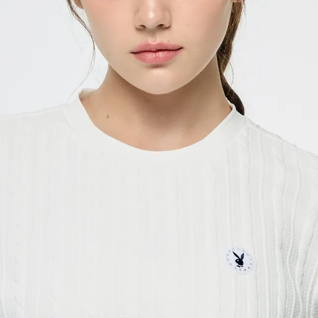 【PLAYBOY GOLF】女款立體夾棉高爾夫長袖圓領上衣-白(高爾夫球衫/KA25231-87)