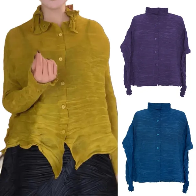 【巴黎精品】現貨+預購 三宅風皺褶衣服外套高級摺衣罩衫襯衫顯瘦大尺碼女裝(寬鬆防曬女外套多款3款b1a77 C)