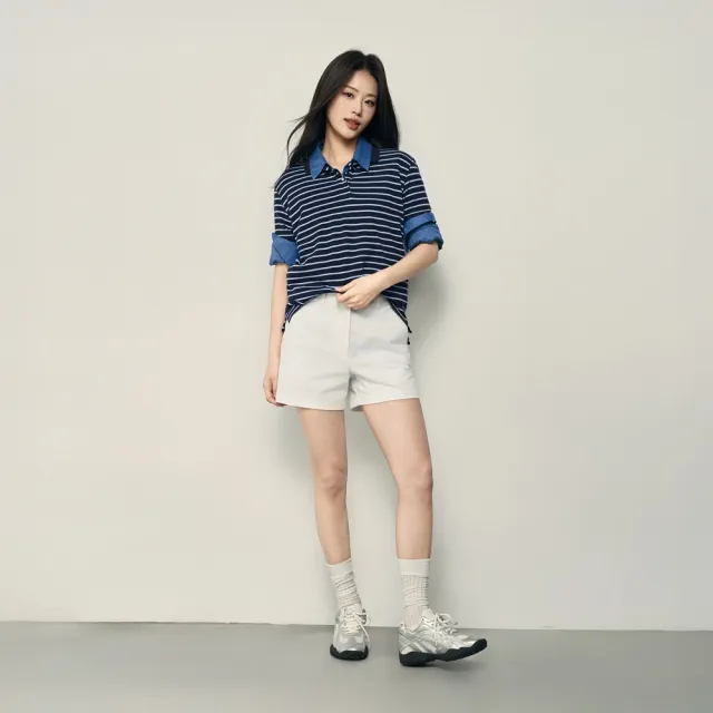 【GIORDANO 佐丹奴】韓系選品 女裝純棉撞色條紋短袖POLO衫(多色任選)
