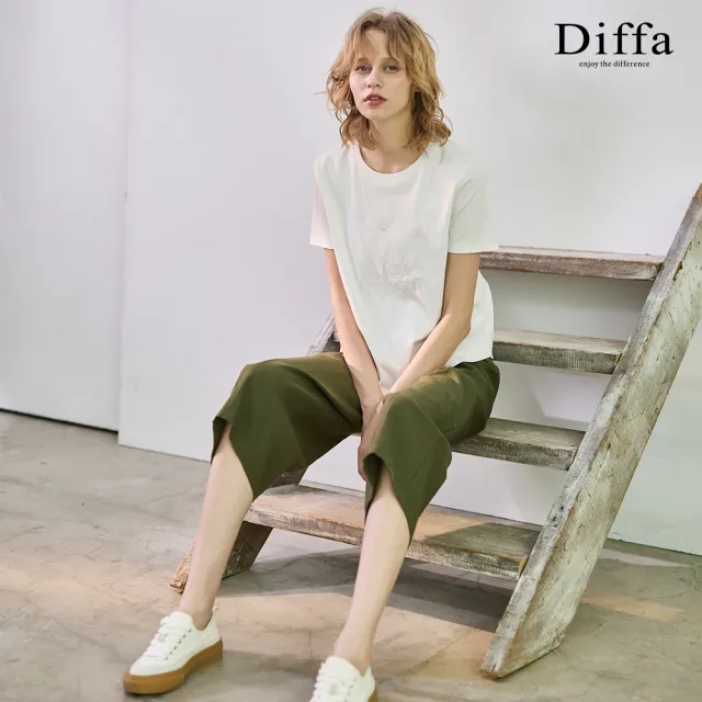 【Diffa】電繡水仙花不對稱剪裁針織衫-女