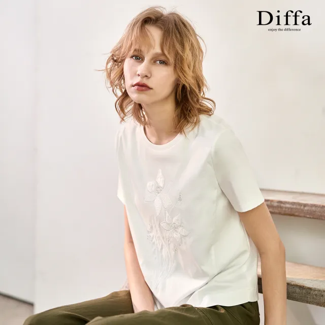 【Diffa】電繡水仙花不對稱剪裁針織衫-女