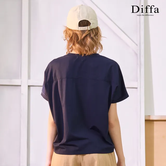 【Diffa】連袖綁帶異素材拼接涼感針織衫-女