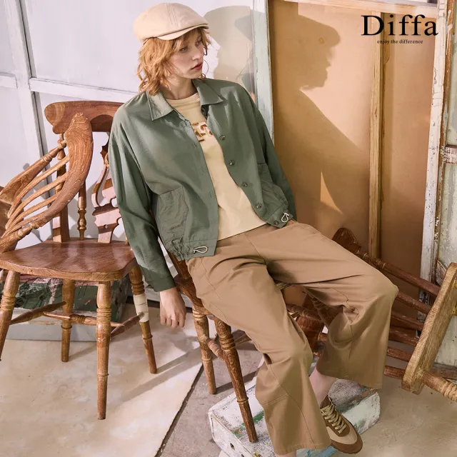 【Diffa】貼袋下襬抽繩設計外套-女