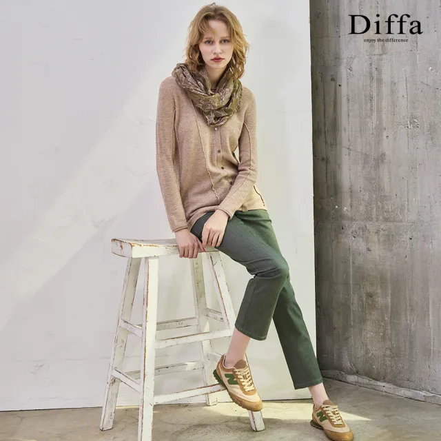 【Diffa】裝飾釦織紋設計線衫-女