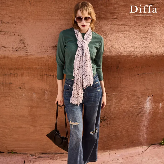 【Diffa】立體織紋七分袖線衫-女