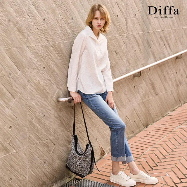 【Diffa】前領開襟泡泡緹花上衣-女