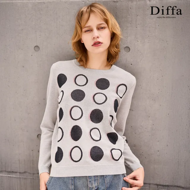 【Diffa】撞色波點織紋線衫-女