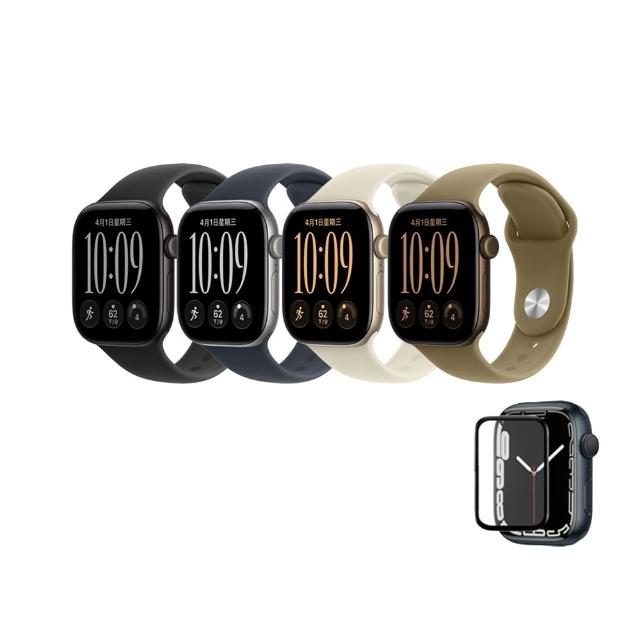 鋼化保貼組【Apple】Apple Watch Series 12 GPS 46mm (鋁金屬錶殼搭配運動型錶帶)