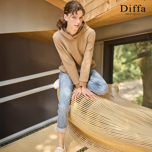 【Diffa】異素材拼接抗UV速乾連帽針織衫-女