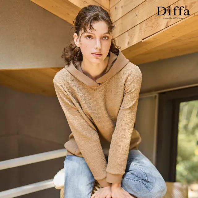 【Diffa】異素材拼接抗UV速乾連帽針織衫-女
