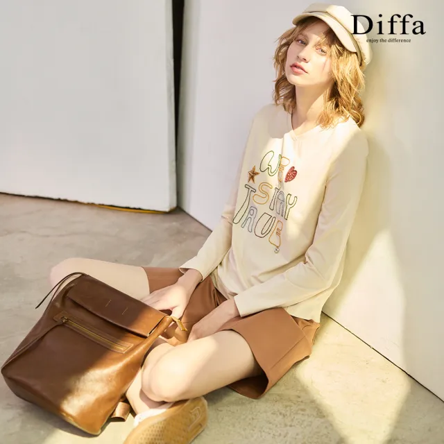 【Diffa】WE STAY TRUE電繡速乾抗UV針織衫-女