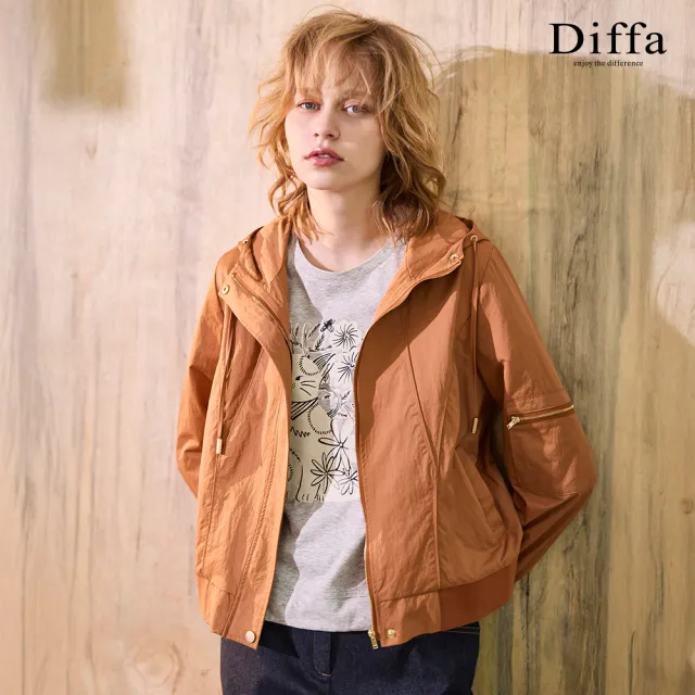 【Diffa】貓咪印花抽繩速乾針織衫-女
