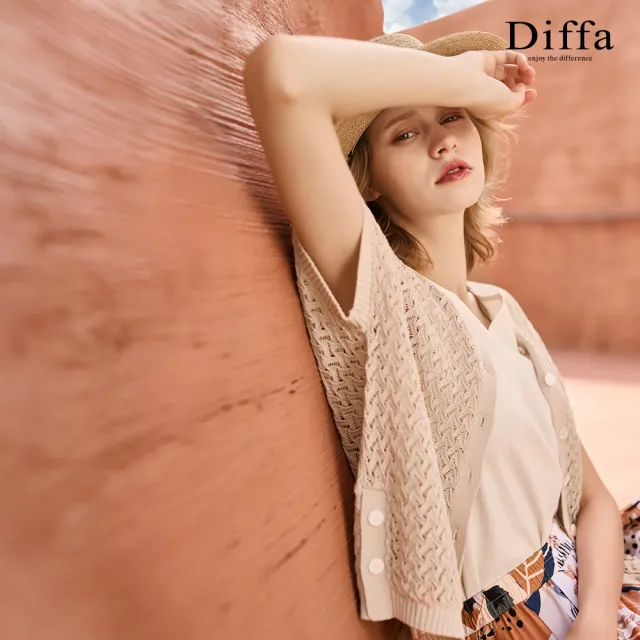 【Diffa】連袖鏤空開襟線衫-女