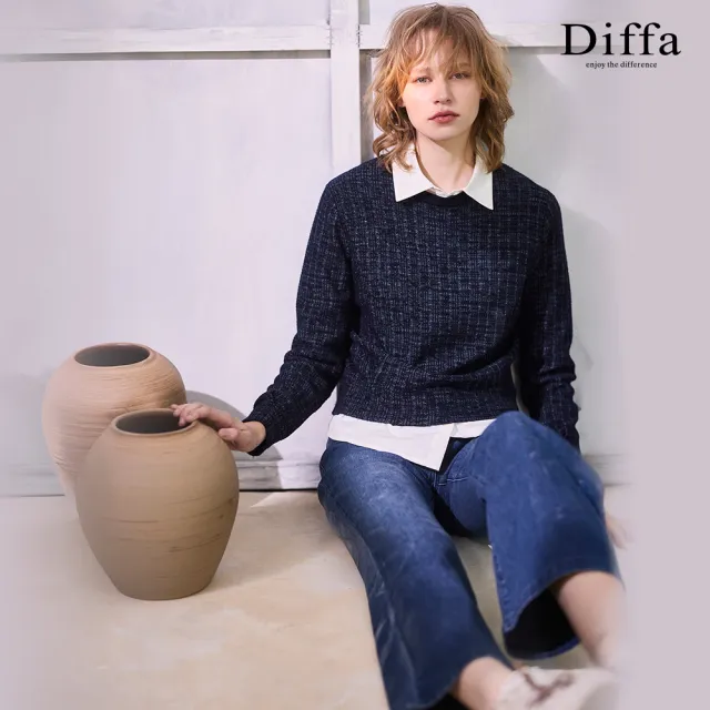 【Diffa】華夫格雙色織紋毛衣-女
