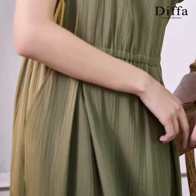 【Diffa】連袖車褶連身洋裝-女
