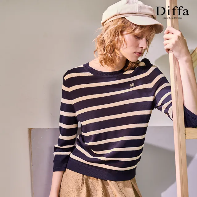 【Diffa】撞色條織紋手縫蝴蝶線衫-女