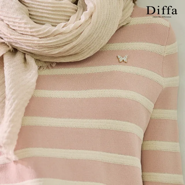 【Diffa】撞色條織紋手縫蝴蝶線衫-女