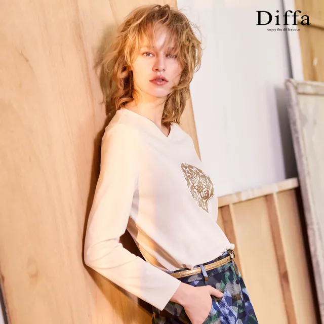 【Diffa】剪紙印花圖騰速乾抗UV針織衫-女