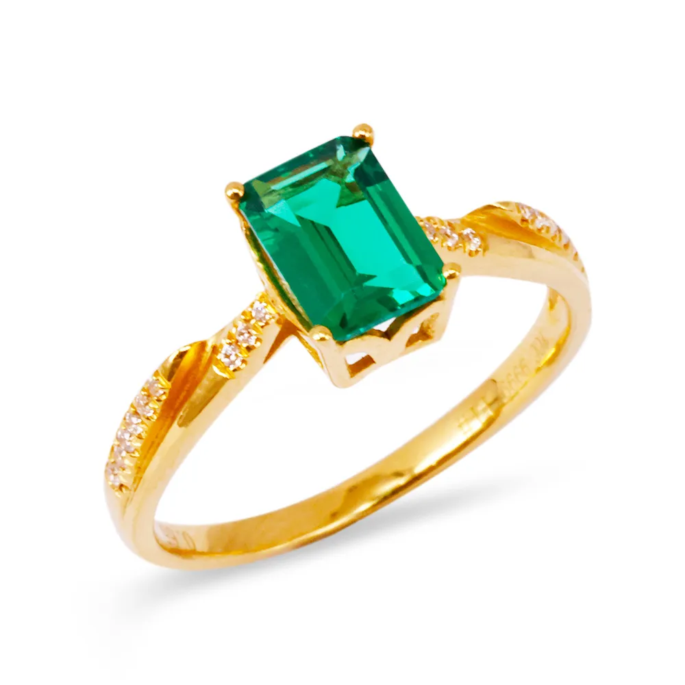 【JING YANG 晶漾】黃金戒指綠方鑽(0.65錢±0.05錢)