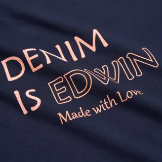 【EDWIN】女裝 簡約標語寬短版短袖T恤(丈青色)