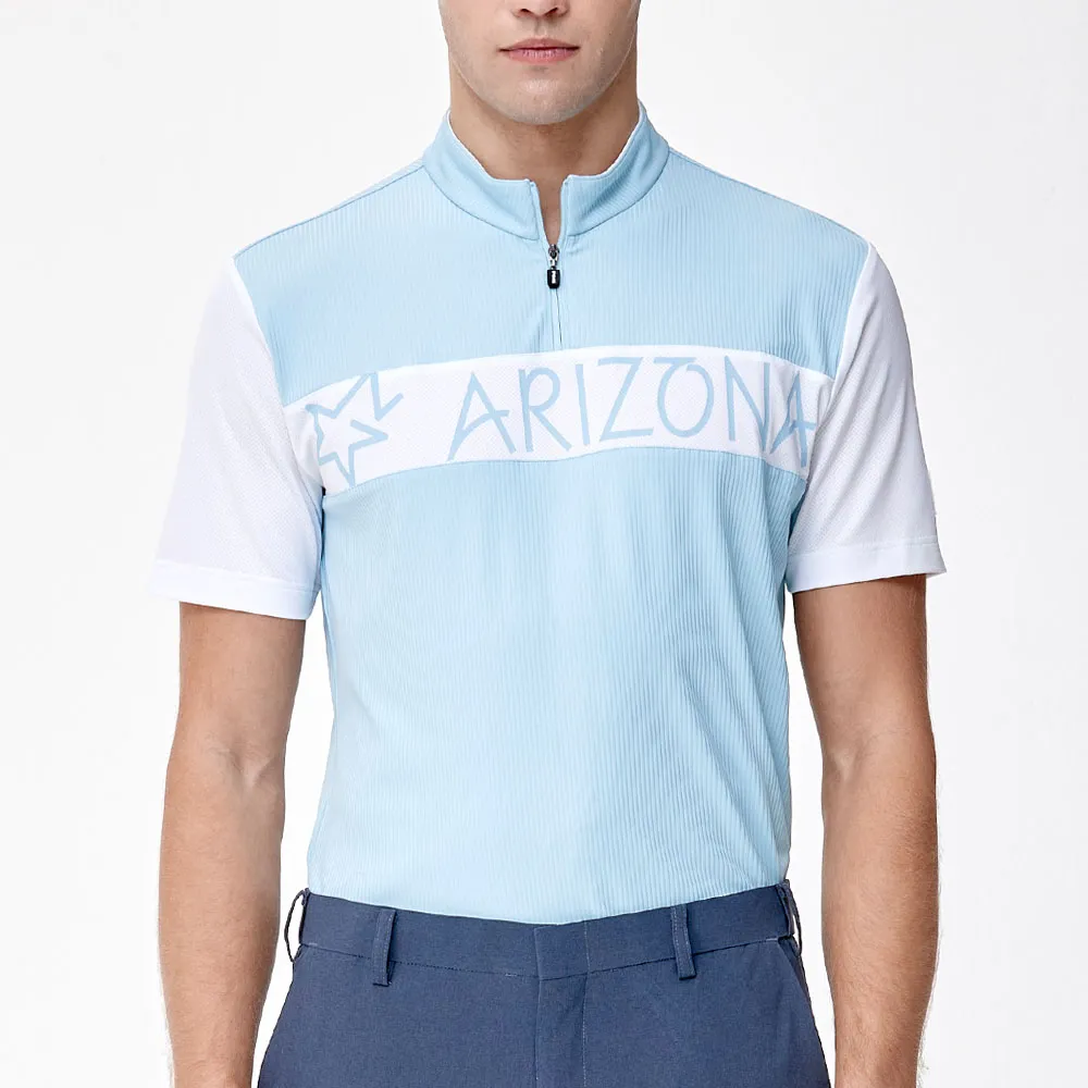 【PING】男款ARIZONA抗UV高爾夫立領短袖上衣-水藍(吸濕排汗/GOLF/高爾夫球衫/PA24120-53)