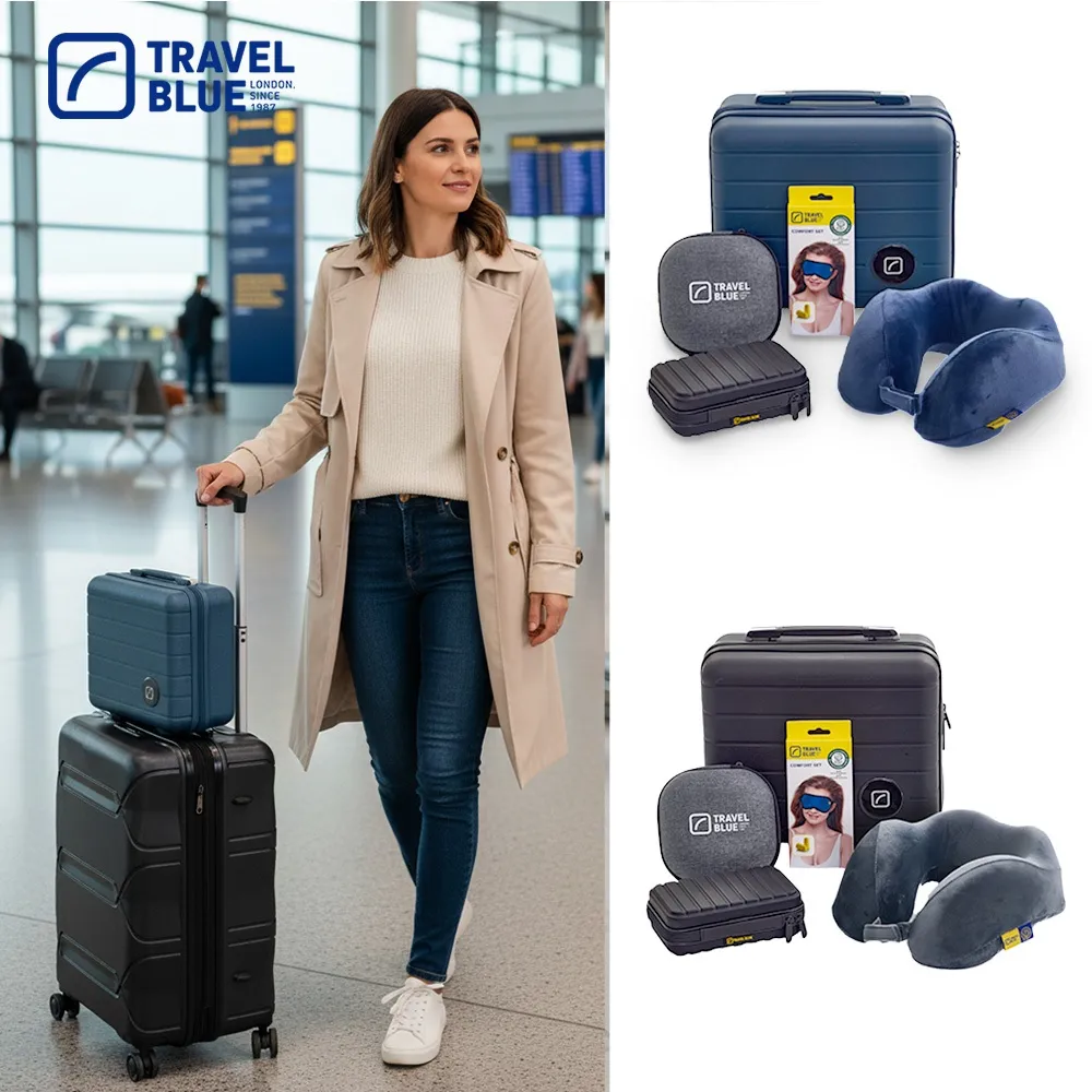 【Travel Blue 藍旅】旅行ALL IN ONE組(手提箱/頸枕/收納盒/斜背包/眼罩耳塞 機場免稅同款)